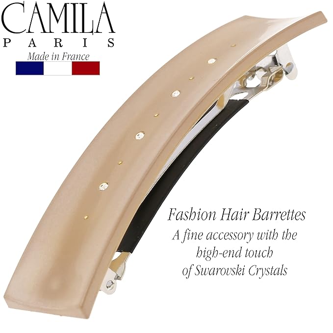 Camila Paris CP3189 French Hair Barrette Clip for Girls, Brown, Rubberized Automatic Clasp Strong Hold Grip Hair Clips for Women, No Slip and Durable Styling Girls Hair Accessories, Made in France