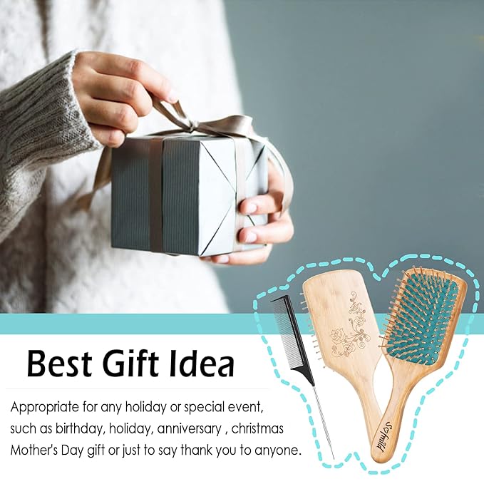Sofmild Hair Brush-Natural Wooden Bamboo Brush Detangle Paddle Hairbrush for Women Men and Kids Massage Scalp Increase Hair Growth