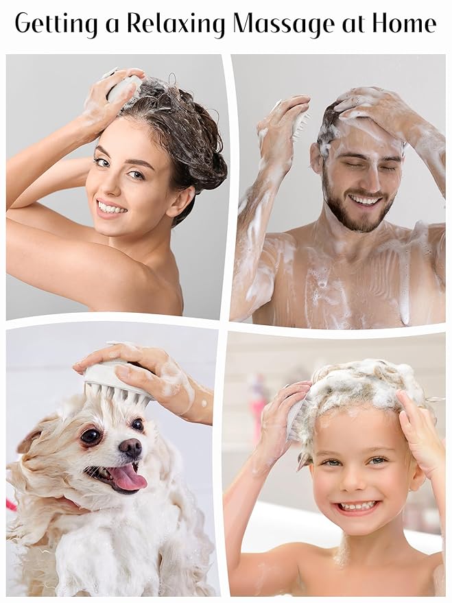 HEETA Scalp Massager Hair Growth 2-Pack, Silicone Scalp Scrubber Shampoo Brush for Exfoliation Dandruff Removal Head Massage Stress Relax, Wet & Dry Use for Women Men Hair Care, Wheat Straw Material