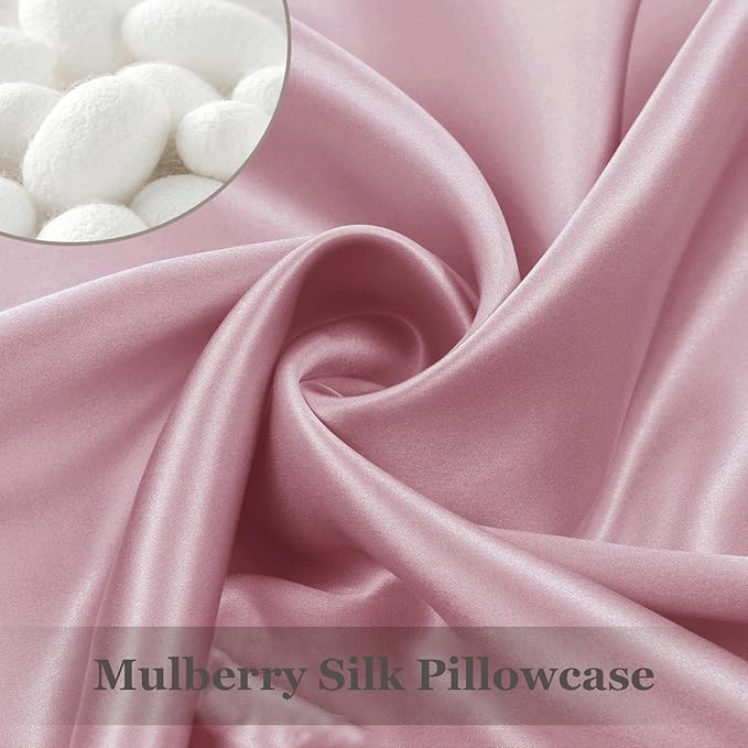 Adubor Silk Pillowcase for Hair and Skin with Hidden Zipper, Both Sides 23 Momme Silk Pillow Case, Queen Size 20×30 inches, Pink, 2PCS