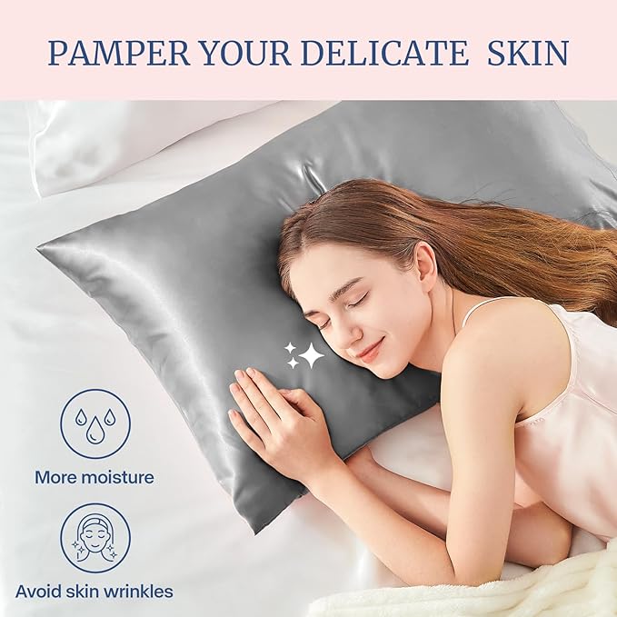 BEDELITE Satin Pillowcase for Hair and Skin, Super Soft Similar to Silk Pillow Cases 4 Pack with Envelope Closure, Cooling Pillowcases for Women Men (20"x40" King Size, Grey)