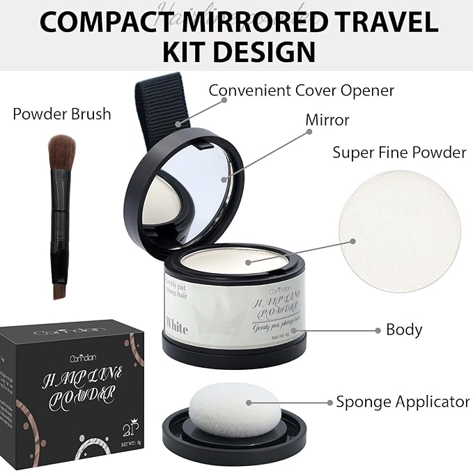 2 Pack Hairline Powder for Women and Men, Used to Root Touch Up Hair Color, Thinning and Gray Hair Coverage and Bald Spots Coverage, White