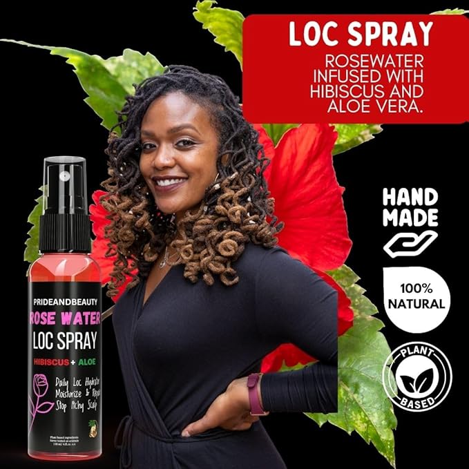 Hibiscus Rose Water Hair Spray – Natural Leave-In Mist for Hair Growth, Shine & Hydration – Lightweight Moisturizer for Locs, Curls & Natural Hair – Sulfate-Free Daily Hair Refresher