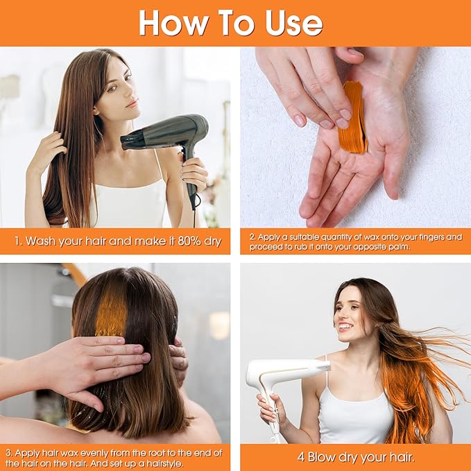 Temporary Hair Color Wax Kit, Stocking Stuffers for Teen Girls, Instant Hair Dye Color Wax Washable Natural Hair Color Cream for DIY Hairstyle on Crazy Hair Day, Children's Day, Christmas (Orange)