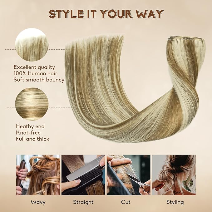 Clip in Hair Extensions Real Human Hair 18Inch 8pcs 100g Seamless Balayage Blonde Hair Extensions Clip Ins Double Weft Light Blonde Highlight Golden Blonde Invisible Straight Remy Human Hair for Women