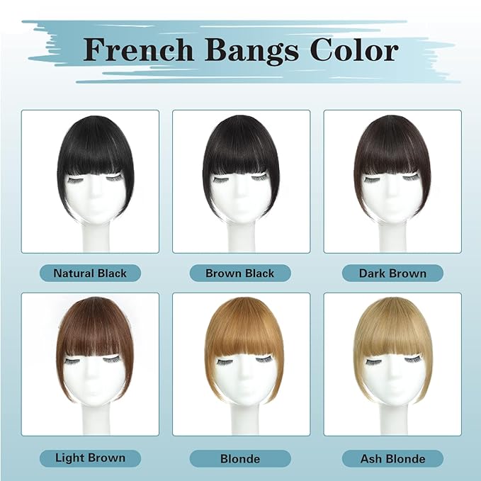 NAYOO Bangs Hair Clip - Dark Brown French Bangs 100% Real Human Hair Extensions French Bangs for Women Fringe with Temples Hairpieces Curved Bangs for Daily Wear