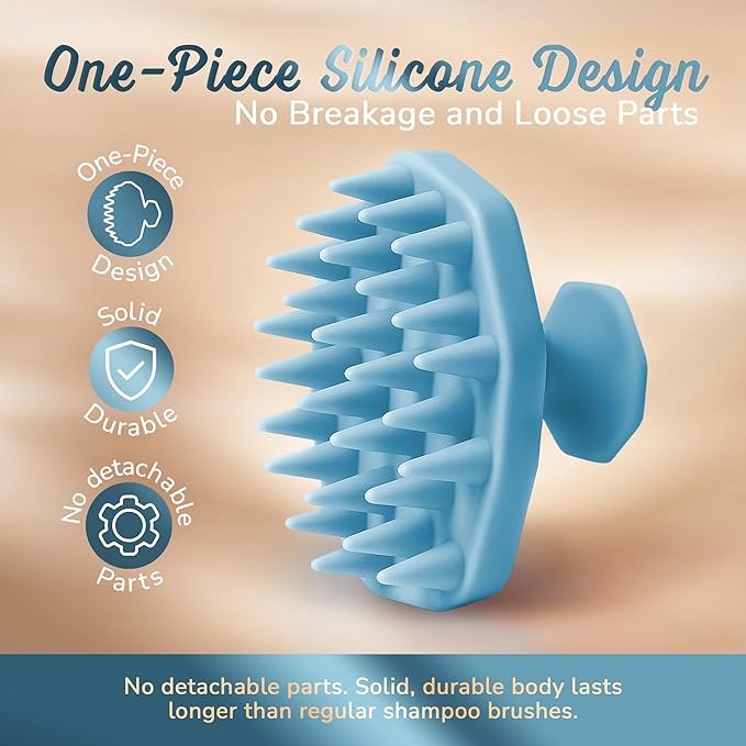 Silicone Scalp Scrubber - Massage Shampoo Brush, Soft Bristles for Hair Growth & Dandruff Removal - Ergonomic Design, Wet & Dry Use, Deep Cleansing Scalp Exfoliator for All Hair Types - Blue