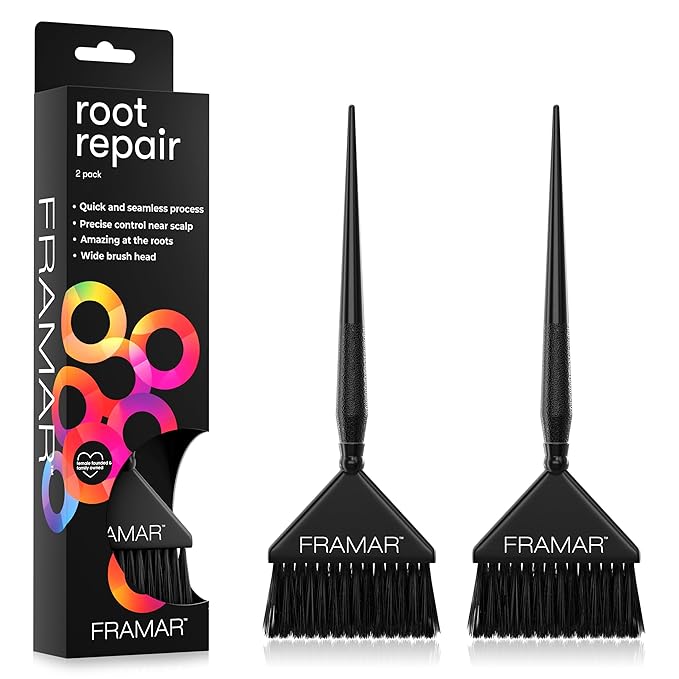Framar Root Repair Hair Color Brush Set - Hair Dye Brush Kit, Hair Coloring Brushes For Hair Stylist, Tint Brushes for Hair Color, Extra Control Near Scalp - 2 Pack Black