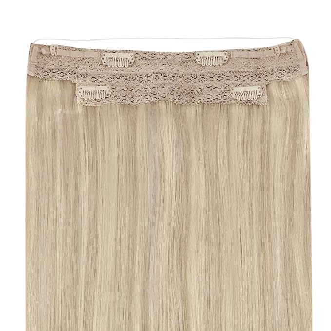 YoungSee 130g Wire Hair Extensions Ash Blonde Highlights Bleach Blonde Human Hair Wire Extensions Blend Naturally Fish Line Hair Extensions Real Human Hair 20Inch