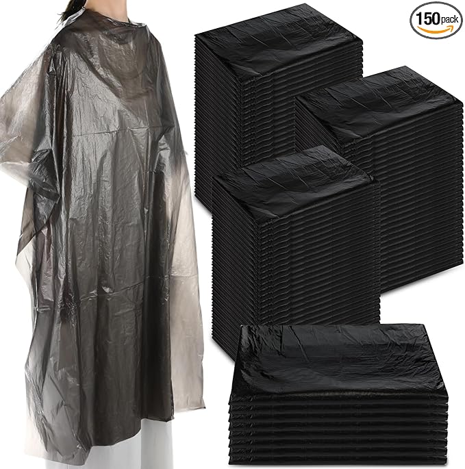 Yahenda 150 Pcs Disposable Salon Capes Bulk Waterproof Hair Cutting Capes for Barber Stylist Dye Supplies 59 x 43.3 Inch(Black)
