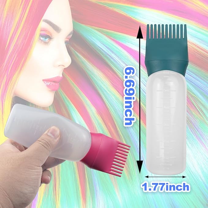 4 Pack Root Comb Applicator Bottle, Hair Oil Comb Applicator for Hair Dye, Shampoos, Salons (Red+Green)