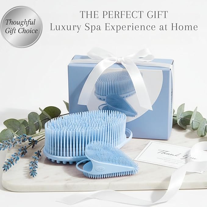 Body Face Scrubber Set Silicone - 2 Pack Shower Brush Facial Cleansing Kit - Avilana Bath Loofah Alternative Complete Skincare System Dual Sided - Gift Set Women Men