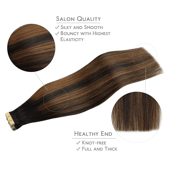 WENNALIFE Tape in Hair Extensions Human Hair, 20pcs 50g 24 inch Natural Black Mixed Chestnut Brown Remy Hair Extensions Straight Human Hair Tape in Extensions Straight Extensiones De Cabello Humano