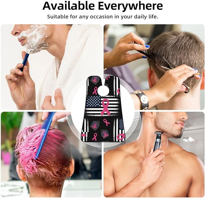 Ultimate Shaving Bib, Beard Trimming Apron with Hair Catcher, Breast Cancer Awareness Ribbon American Flag Black