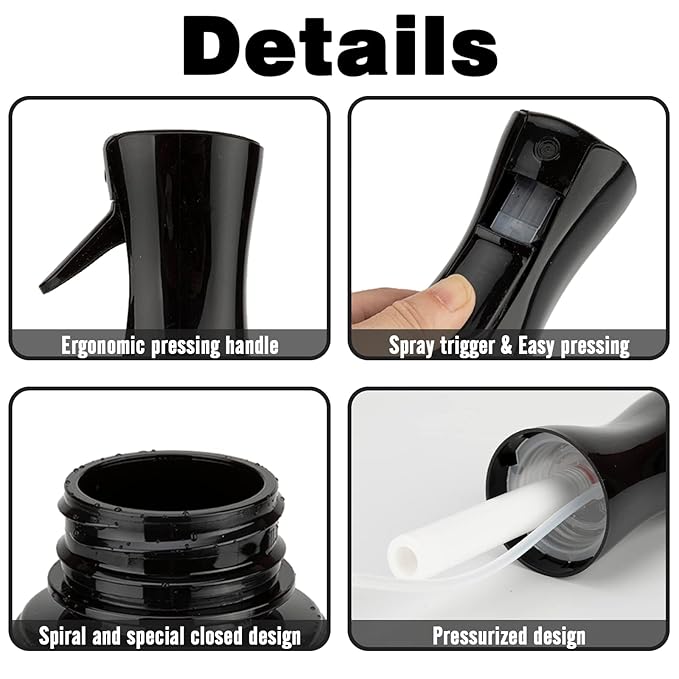 Spray Bottle for Hair (6.8OZ /200ML) Continuous Ultra Fine Mist Sprayer for Hair, Salons, Barber, Plants, Skin Care, Cleaning 1 Pack BLACK