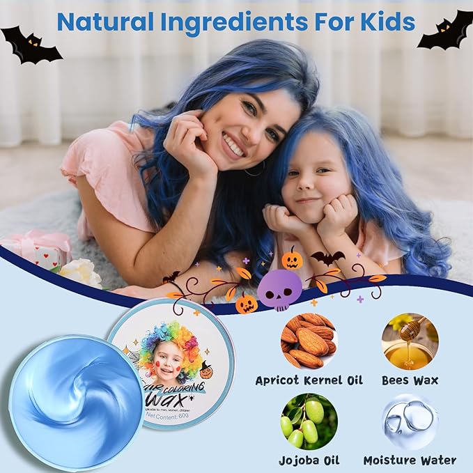 Temporary Blue Hair Color Wax for Kids, Women Men Colored Hair Styling Mud, Washable Style Dye for Girls Boys Teens, DIY Instant Hair Coloring Gel Cream for Cosplay Halloween Children's Day
