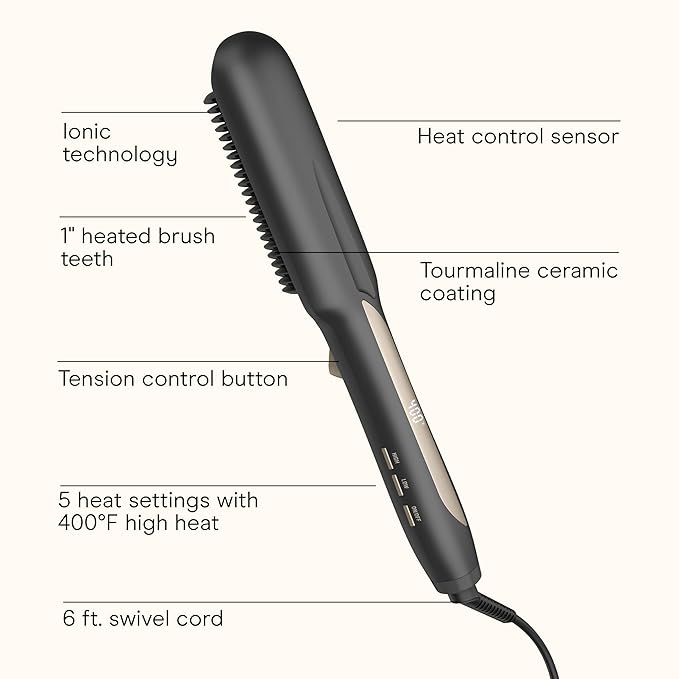 Infiniti PRO CONAIR Tension Control Straightening Brush, Heated Hair Brush with Tension Control Holds Hair in Place, Ionic Technology Adds Shine and Reduces Frizz, Gray