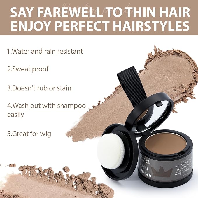 2 Pack Hairline Powder for Women and Men, Used to Root Touch Up Hair Color, Thinning and Gray Hair Coverage and Bald Spots Coverage, Light Brown