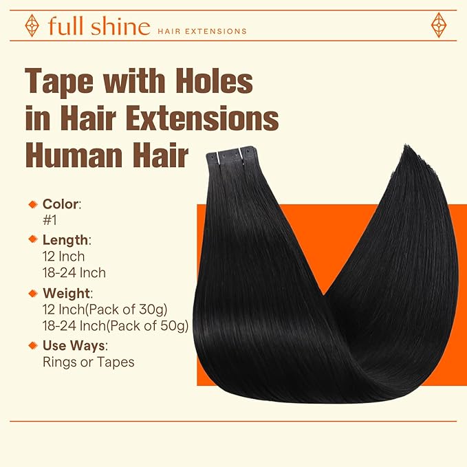 Full Shine Tape in Extensions Human Hair Color Jet Black Tape ins Human Hair Extensions Invisible Seamless 20PCS No Glue No Clips 50G 24Inch Tape ins Seamless Invisible PU Hair Extensions