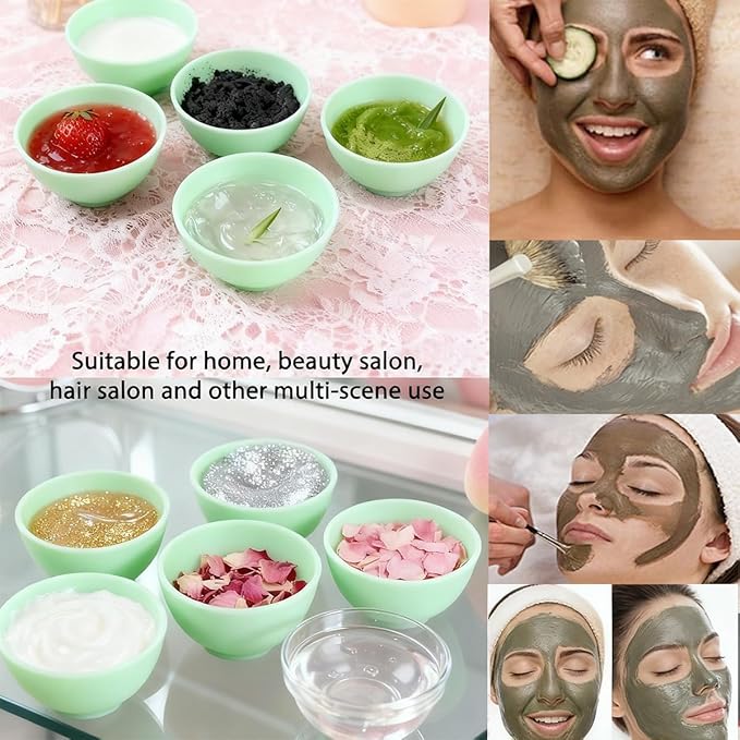 5-Piece Silicone Mixing Bowl Set, 3.3-Inch Microwaveable Silicone Bowls for Facial Masks, Mud Masks, and Other Skin Care Products Facial Bowls for Estheticians. (Green)