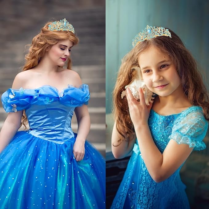 Didder Gold Aque Blue Rhinestone Princess Tiaras and Crowns for Women and Girls Birthday Tiara Crown Halloween Costume Party Wedding Prom Headpiece