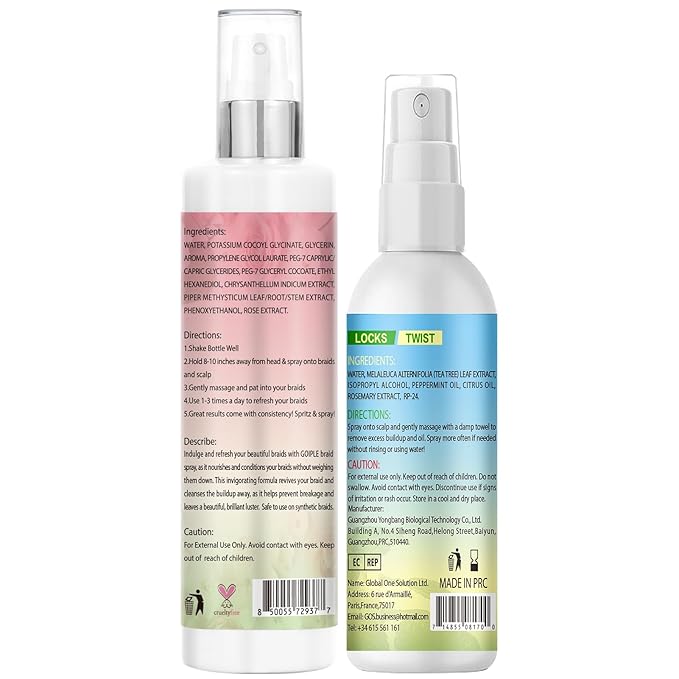 Braid Spray Rose Mint for Dreads, Dreadlocks, Locks - Rose Water Braid Spray No-Water Braid Shampoo for Locs, Twists, Weaves - Rinse-Free Dreadlock Shampoo for Build-Up, Odor, Itch & Flakes 2PCS