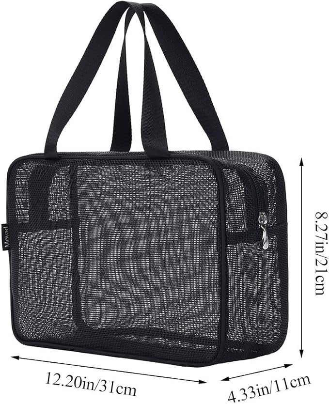 Moyad Mesh Shower Caddy Portable Toiletry Tote Gym Bag for College Dorm Bathroom (Black Large)