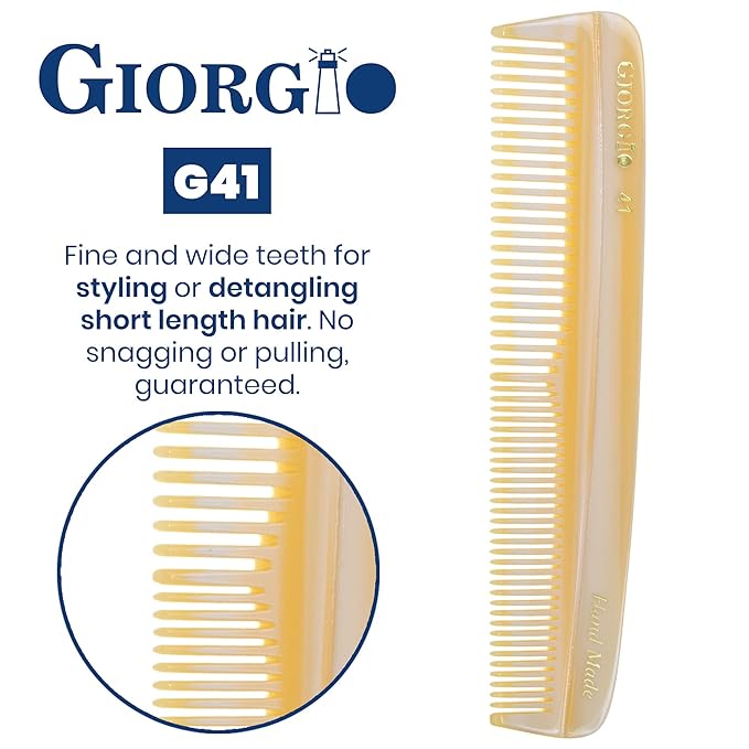 Giorgio G41 FineTooth and WideTooth Pocket Comb - Hair Styling Comb for Men and Women, Handmade Beard Combs for Men, Barber Combs, for Grooming,Saw Cut and Polished (Ivory)