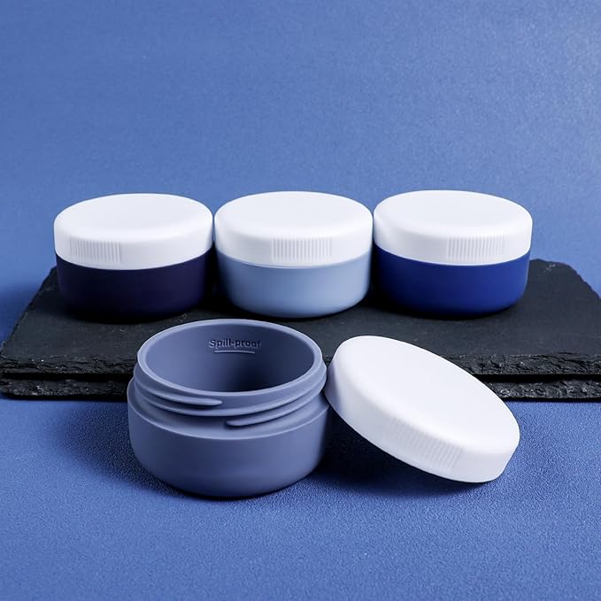 Travel Containers for Toiletries, Silicone Cream Jars BPA-Free, Leak-proof 1.35oz Travel Size Containers, Portable Size Silicone Jars with Lid for Cosmetic Face Hand Body Cream (4 Pack)