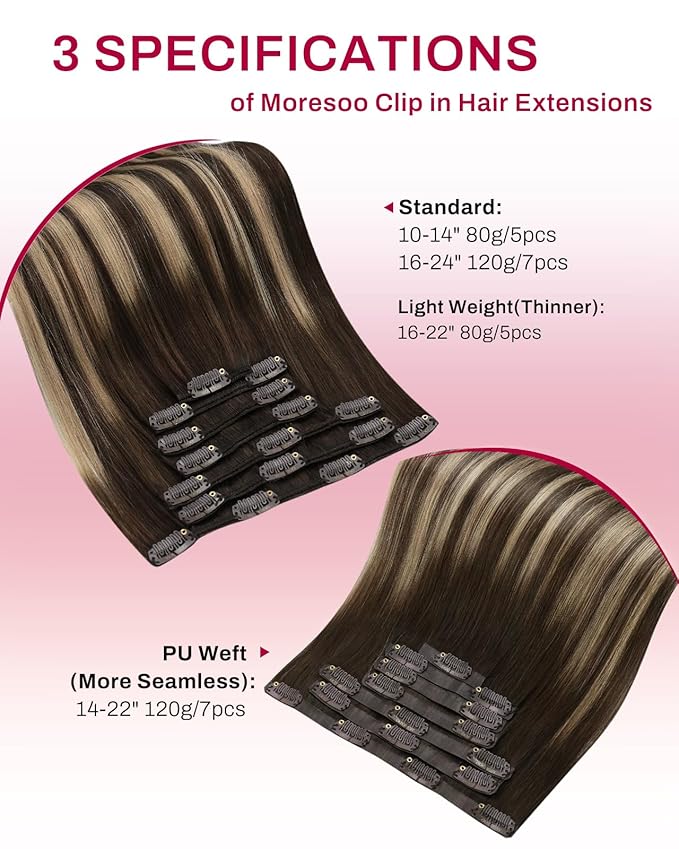 Moresoo Human Hair Clip in Extensions Ombre Dark Brown to Caramel Blonde Hair Extensions Real Human Hair Clip ins Brown to Blonde Balayage for Women Long 120g/7pcs 24 inch