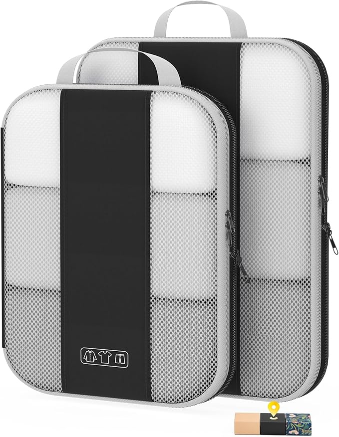 2 Set Compression Packing Cubes for Travel Essentials,Compressible Expandable Packing Cubes for Suitcase,OlarHike Luggage Organizer Bags for Travel,Handy Helper for Organizing Clothes(Black)