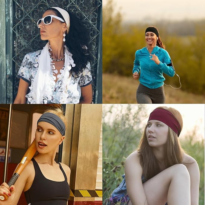 DRESHOW Yoga Sports Headbands for Women Elastic Non-Slip Headbands Workout Running Hair Bands 6 Pack