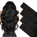 GOO GOO Invisi Edge Tape in Hair Extensions Human Hair, 1B Natural black 20pcs injected with 20pcs classical tape ins, 18inch 100g, Virgin Remy Hair, Natural Look