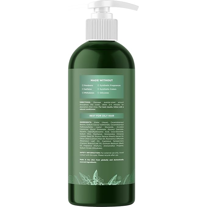 Clarifying Shampoo for Oily Hair and Scalp - Degrease Deep Cleansing Shampoo Build Up Remover with Rosemary Oil for Greasy Hair & Scalp - Vegan Color Safe Sulfate Paraben & Cruelty Free (16 Fl Oz)