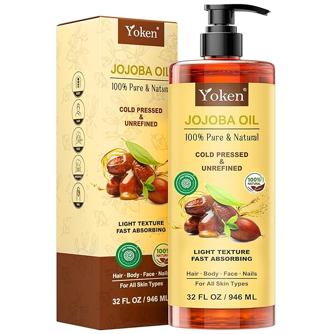 32 fl oz (EWG Verified) 100% Pure Jojoba Carrier Oil - Unrefined, Hexane-Free, Cold Pressed for Skin, Face, Hair, Nails, and Massage