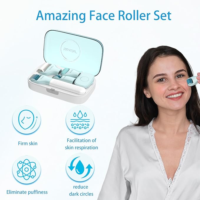 10 in 1 Derma Roller Kit for Face and Body-Face Roller&Face Brush，0.25mm Microneedling Pen MicroneedleRoller, Facial Beauty Roller Skin Care Tools with 10 Replaceable Heads and Storage Case