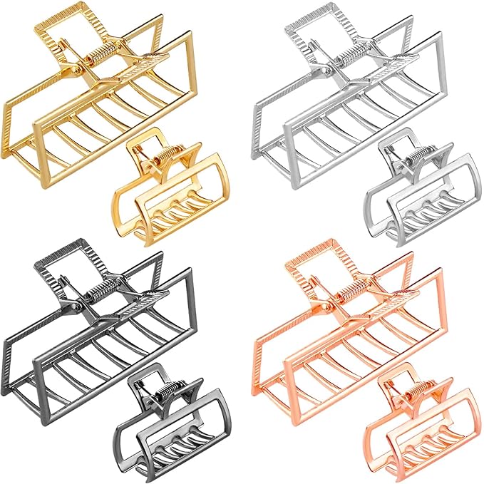 8 Pieces Metal Hair Claw Clips Set, Includes 3 Inches Large Size Hair Catch Barrette Jaw Clamp and 1.6 Inches Small Half Bun Hairpins for Women, Hair Accessories