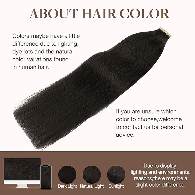 GOO GOO Tape in Hair Extensions Human Hair, 2 Dark Brown, 14inch 50g 20pcs, Thick Ends Straight Seamless, Invisible