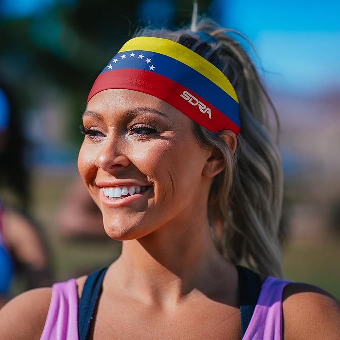 Suddora Country Flag Headbands, Wide National Flag Headbands for Sports Events, Non-Slip Fabric Sweatbands for Soccer, Tennis, Workout, Costume
