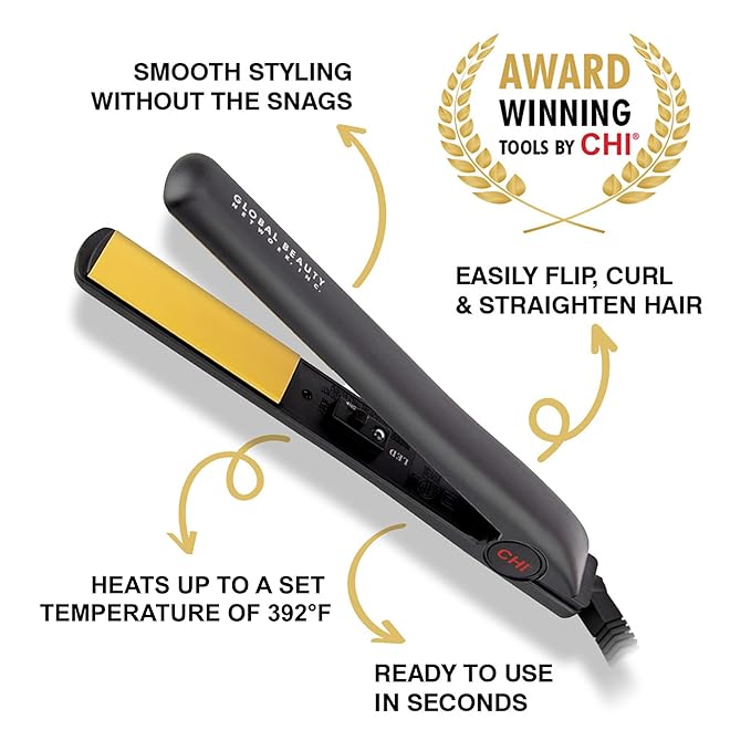 CHI Original Ceramic Flat Iron, Straightener For A Smooth Finish, Ceramic Floating Plates, Quick Heat Up, Analog On/Off Switch, 1" Black