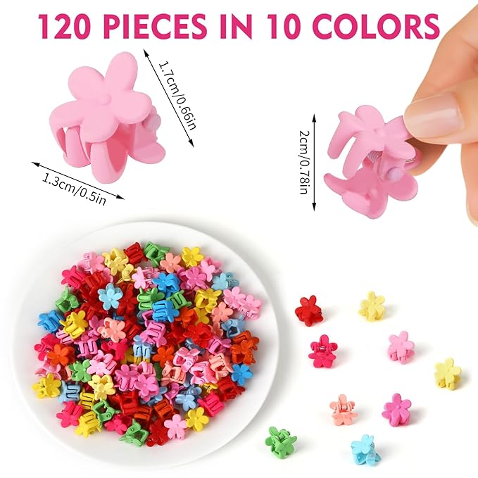 JANYUN 120 Pcs Mini Flower Hair Clips, Colorful Small Hair Claw Clips Cute Tiny Jaw Clips Hair Pins Hair Barrettes Accessories