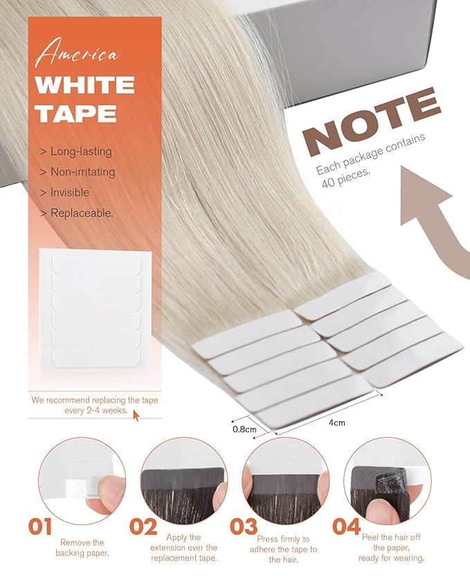 Sunny Hair Tape in Hair Extensions Human Hair 24inch Hair Extensions Real Human Hair Tape in Extensions for Women Platinum Blonde Invisible Natural Straight Skin Weft Double Sided Tape 40pcs 100g