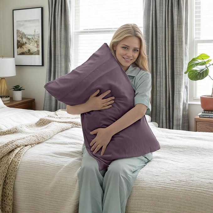 Pillow Cases Standard Size 2 Pack, Bamboo Rayon Cooling Pillowcases with Envelope Closure, Cool Breathable Pillow Case for Hot Sleepers & Night Sweats, 20x26 inches, Greish Purple