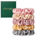 Joyhabit Silk Scrunchies for Women and Girls, Pink, Gold and Gray, 5 Pieces, 4CM Hair-Friendly Cute & Durable Hair Ties for Women, Great for Bedtime and Everyday Style