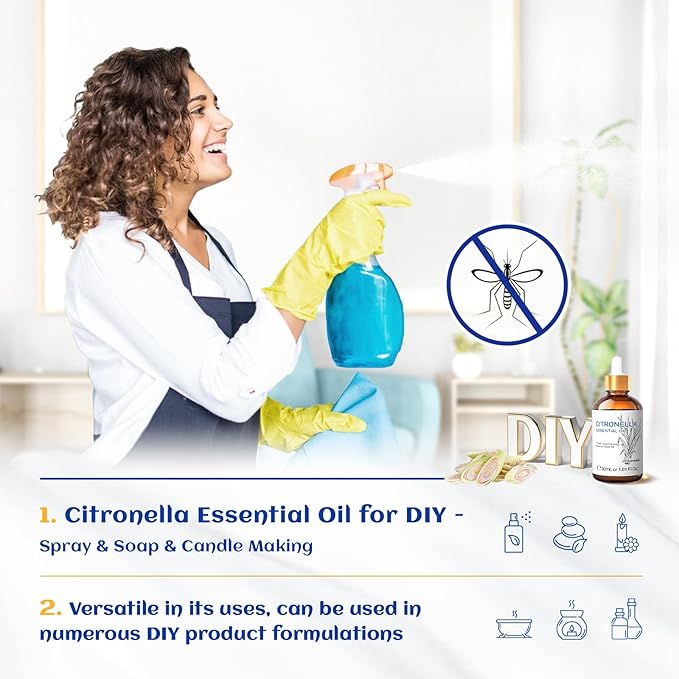 HIQILI 1 Fl Oz Citronella Essential Oil, 100% Pure Undiluted for Aromatherapy Diffuser for Home - 30ML