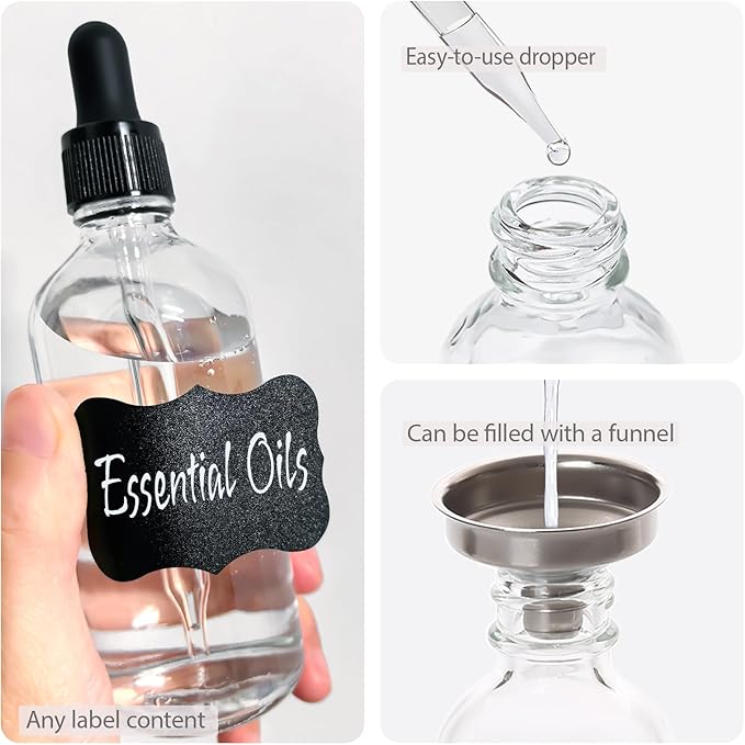 1 oz Glass Dropper Bottles,4 Pack 30ml Empty Reusable Leak Proof Thick Tincture Bottles for Essential Oils,Hair Oil,Liquids,Laboratory,Pharmacist Bottle,Massage,Perfumery Aromatherapy