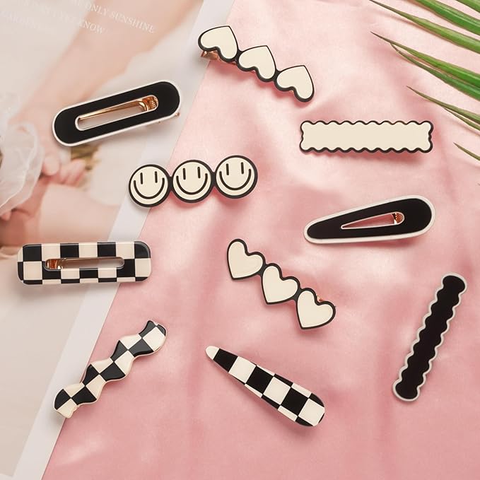 Gingbiss 18 Pcs Hair Clips for Women Girls, Black White Checker Cute Hair Barrettes with Storage Box, No Bend Korean Styling Minimalist Hair Accessories, Gift for Women Girls
