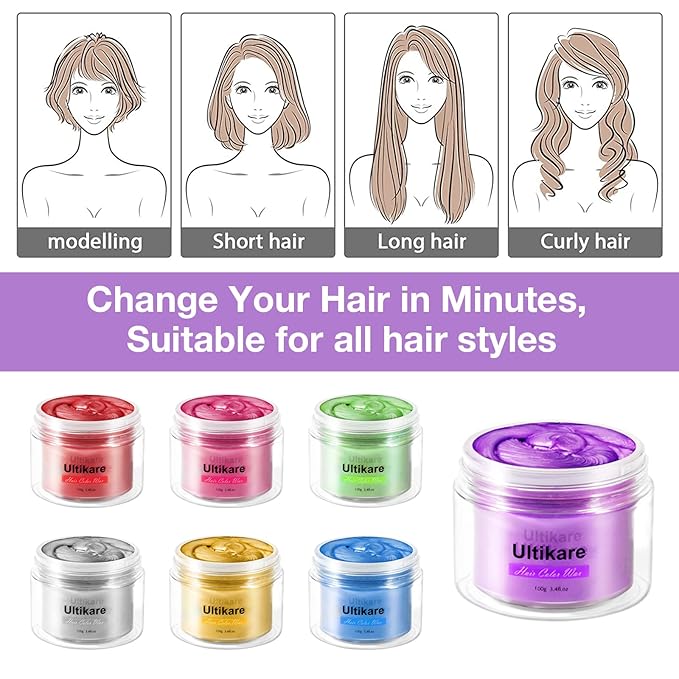 Color Wax for Natural Hair Temporary, Ultikare Hair Color Wax Purple Hair Dye Pomade Styling Instant Mud Cream Gel 3.4 Fl Oz Girl Gifts, Party, Cosplay DIY, Children's Day