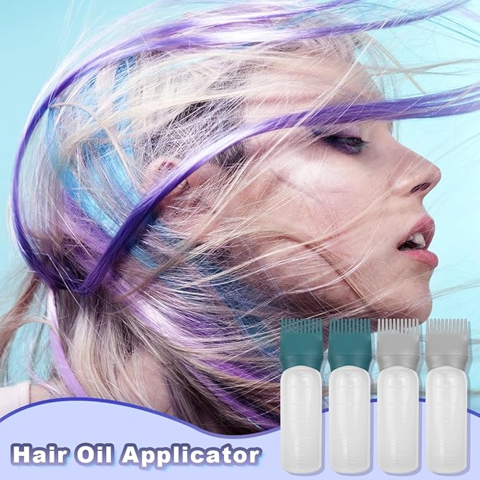 4 Pack Root Comb Applicator Bottle, Hair Oil Comb Applicator for Hair Dye, Shampoos, Salons (Grey+Green)