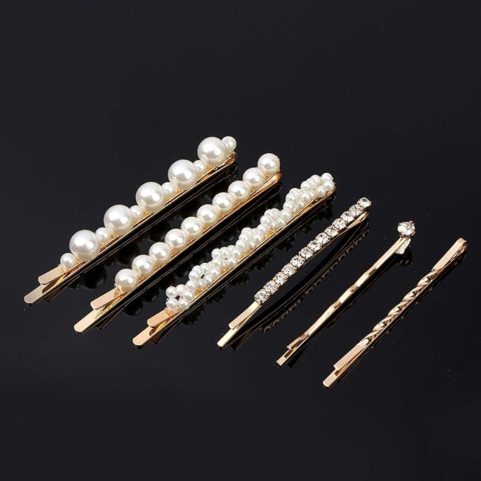20 Pieces Elegant Hair Barrettes Bridal Golden Metal Hair Clip Artificial Pearl Hair Pins and Clear Rhinestone Bobby Pin for Weddings Hair Accessories